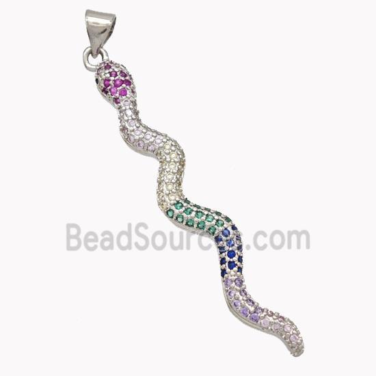 Copper Snake Pendant Pave Zirconia Platinum Plated