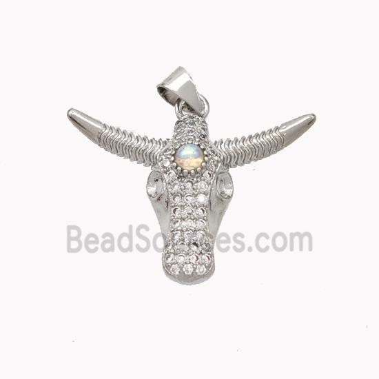 Copper Bullhead Pendant Pave Zirconia Platinum Plated