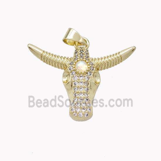 Copper Bullhead Pendant Pave Zirconia Gold Plated