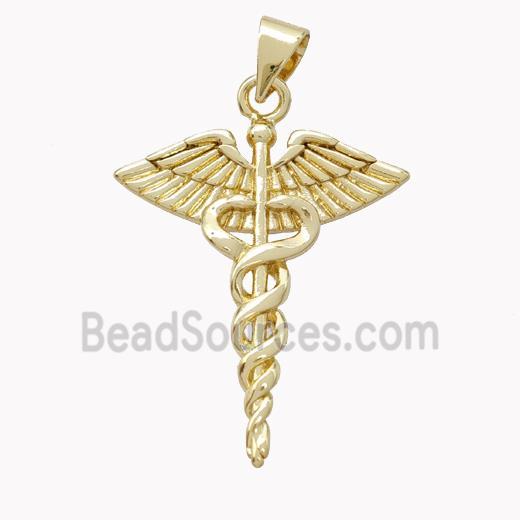 Copper Crosier Pendant Snake Wings Gold Plated