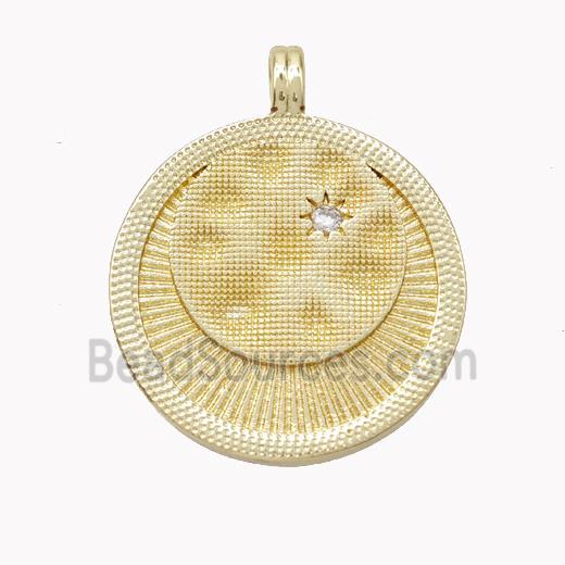 Copper Sun Ray Pendant Pave Zirconia Gold Plated