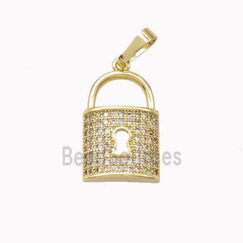 Copper Lock Pendant Pave Zirconia Gold Plated