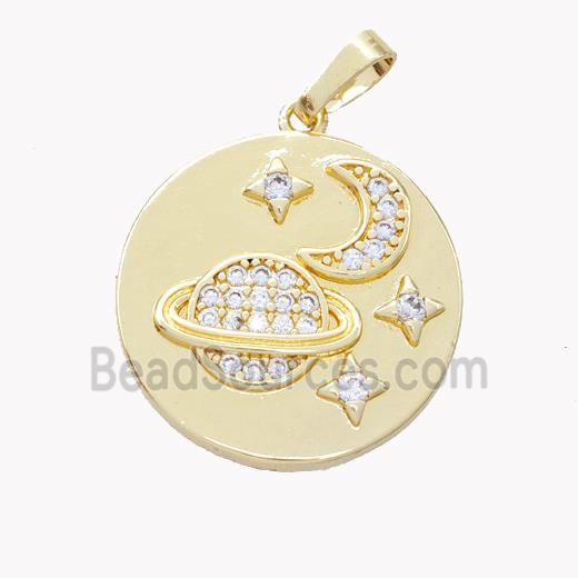 Copper Moon Pendant Pave Zirconia Star Planet Gold Plated