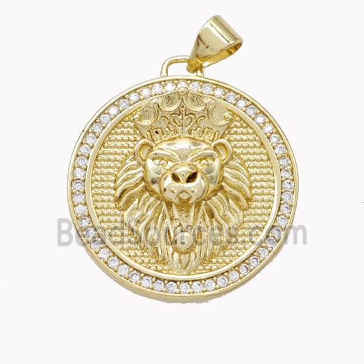 Copper Lion Pendant Pave Zirconia Gold Plated