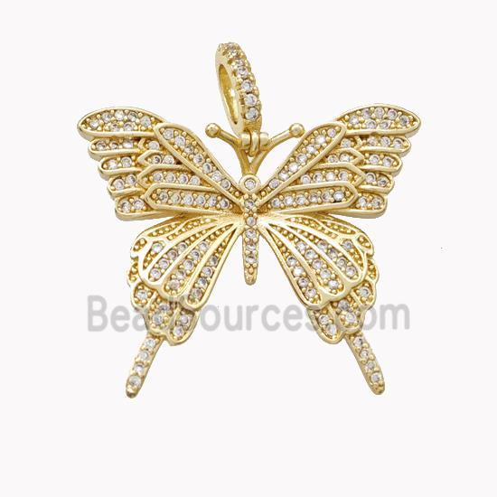 Copper Butterfly Pendant Pave Zirconia Gold Plated