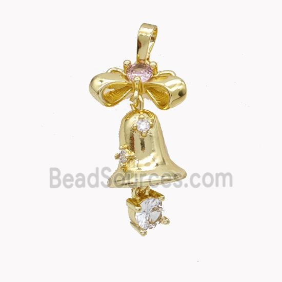 Copper Bell Pendant Pave Zirconia Gold Plated