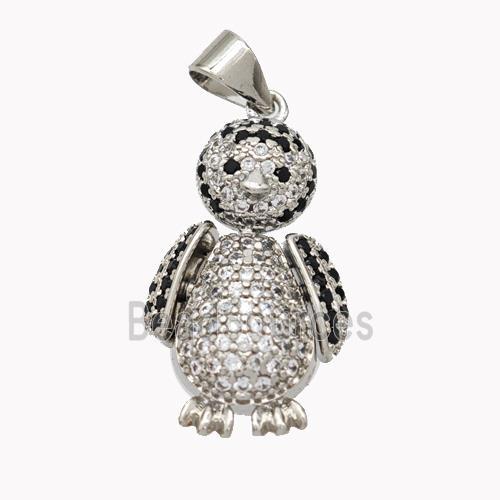 Copper Penguin Pendant Micropave Zirconia Platinum Plated