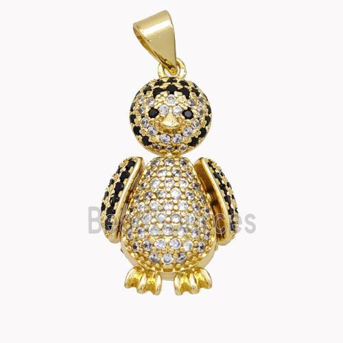 Copper Penguin Pendant Micropave Zirconia Gold Plated