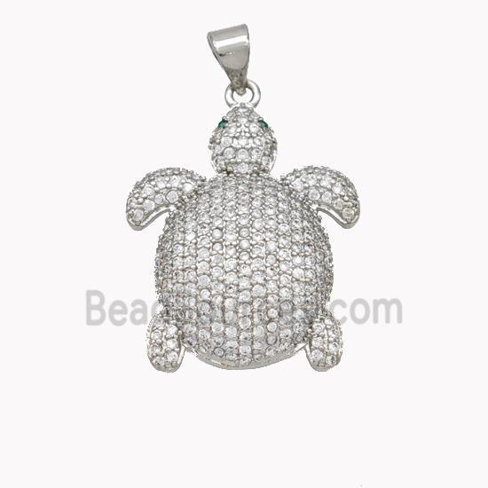 Copper Tortoise Pendant Pave Zirconia Platinum Plated