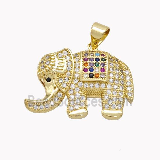 Copper Elephant Pendant Pave Zirconia Gold Plated