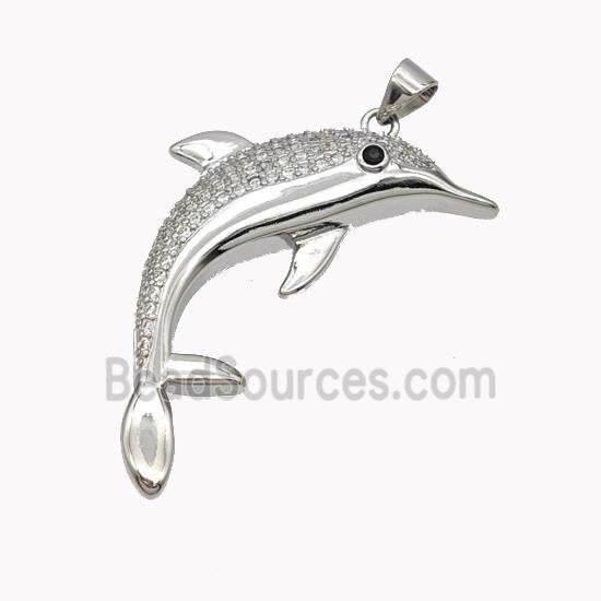 Copper Dolphin Pendant Pave Zirconia Platinum Plated