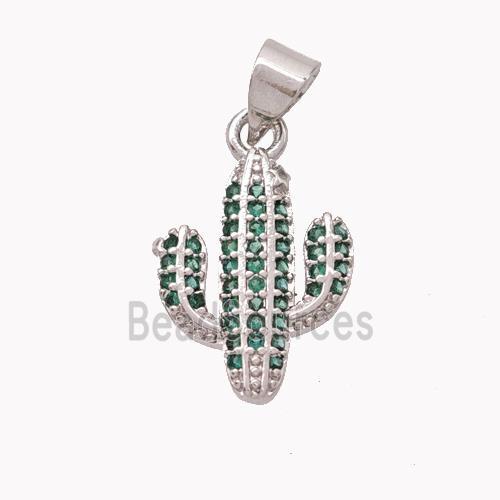 Copper Cactus Pendant Pave Zirconia Platinum Plated