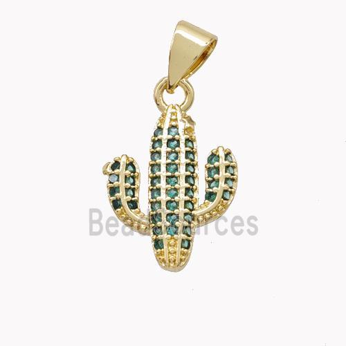 Copper Cactus Pendant Pave Zirconia Gold Plated