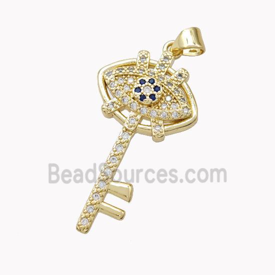 Copper Key Charms Pendant Pave Zirconia Gold Plated