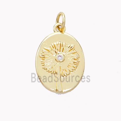 Copper Dandelion Pendant Pave Zirconia Flower Gold Plated