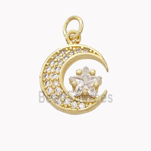 Copper Moon Pendant Pave Zirconia Gold Plated