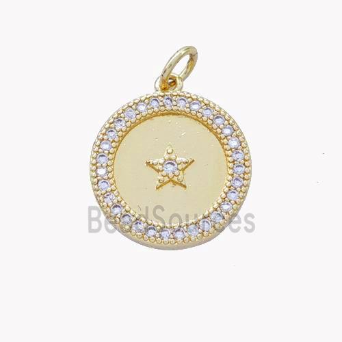 Copper Star Coin Pendant Pave Zirconia Gold Plated