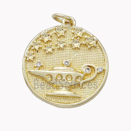 Aladdins Magic Lamp Charms Copper Pendant Pave Zirconia Gold Plated