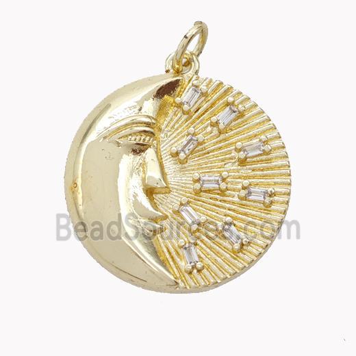 Copper Moon Pendant Pave Zirconia Gold Plated