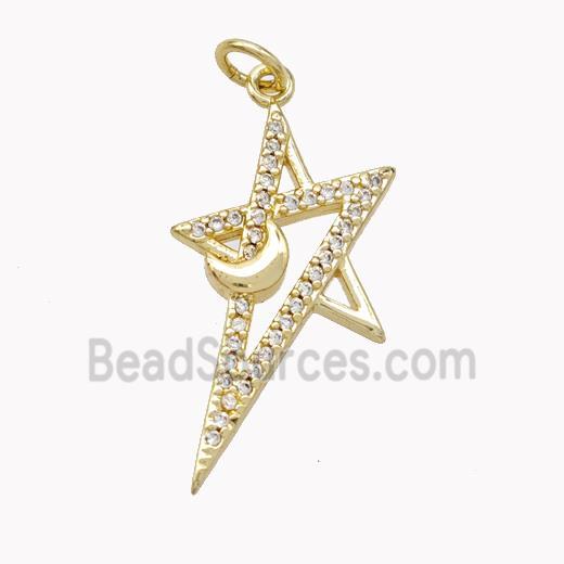 Copper Star Pendant Pave Zirconia Moon Gold Plated