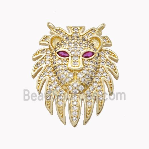 Copper Lion Pendant Pave Zirconia 2loops Gold Plated