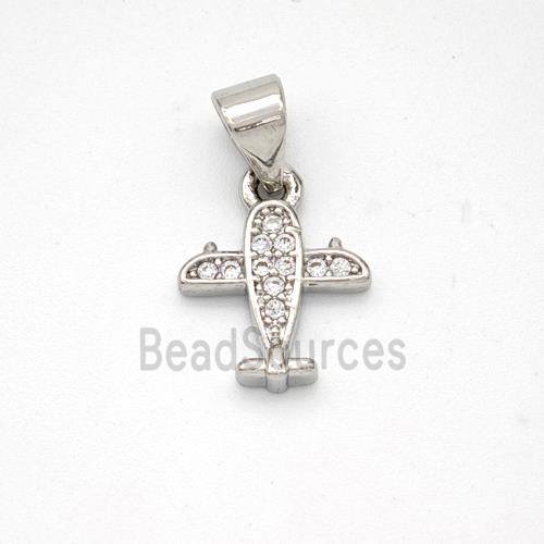 Copper Airplane Pendant Micropave Zirconia Platinum Plated