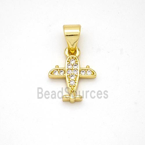 Copper Airplane Pendant Micropave Zirconia Gold Plated