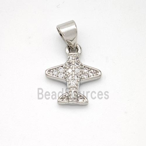 Copper Airplane Pendant Micropave Zirconia Platinum Plated