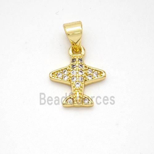 Copper Airplane Pendant Micropave Zirconia Gold Plated