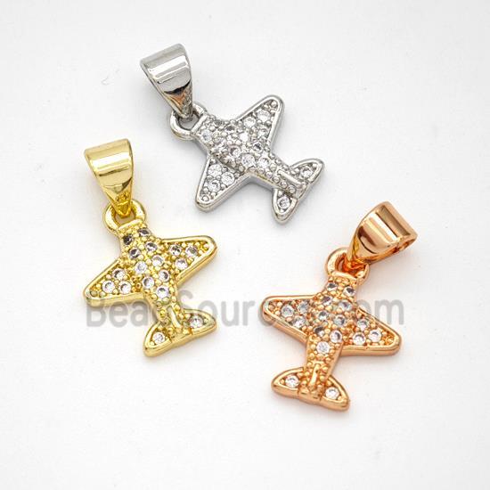 Copper Airplane Pendant Micropave Zirconia Mixed