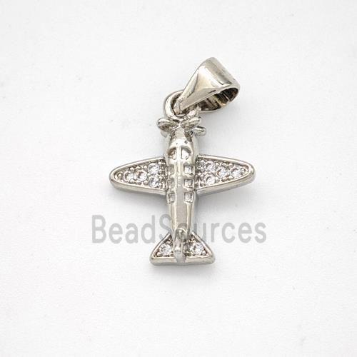 Copper Airplane Pendant Micropave Zirconia Platinum Plated