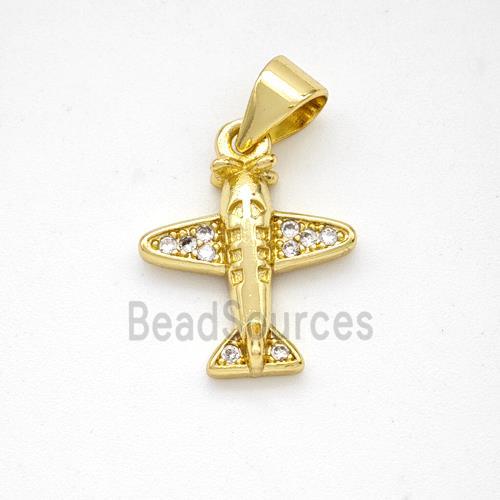 Copper Airplane Pendant Micropave Zirconia Gold Plated