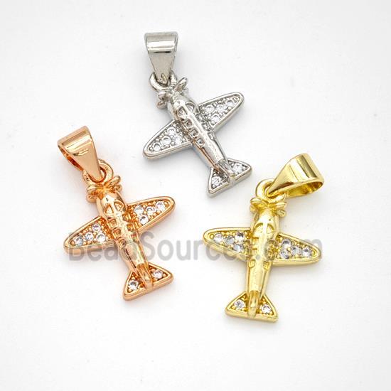 Copper Airplane Pendant Micropave Zirconia Mixed