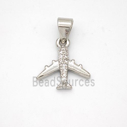 Copper Airplane Pendant Micropave Zirconia Platinum Plated