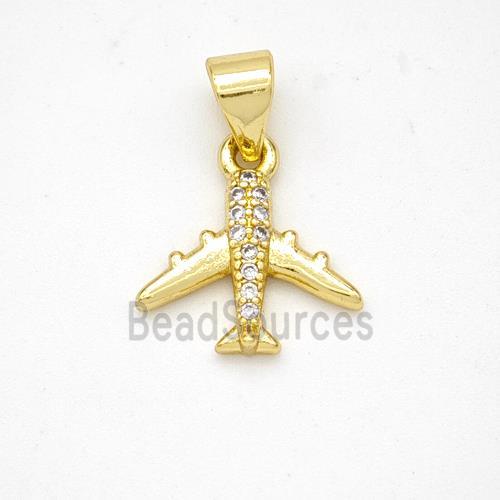 Copper Airplane Pendant Micropave Zirconia Gold Plated