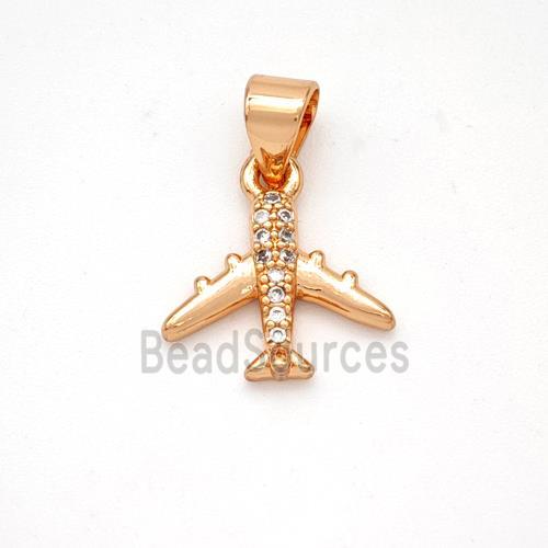 Copper Airplane Pendant Micropave Zirconia Rose Gold