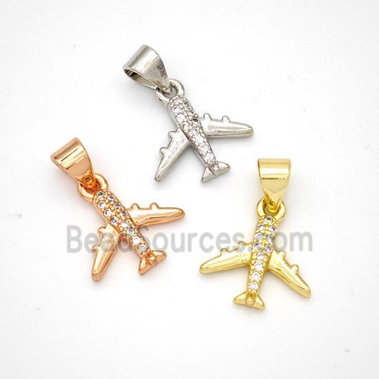 Copper Airplane Pendant Micropave Zirconia Mixed