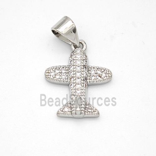 Copper Airplane Pendant Micropave Zirconia Platinum Plated