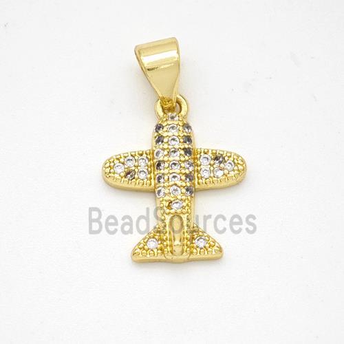 Copper Airplane Pendant Micropave Zirconia Gold Plated