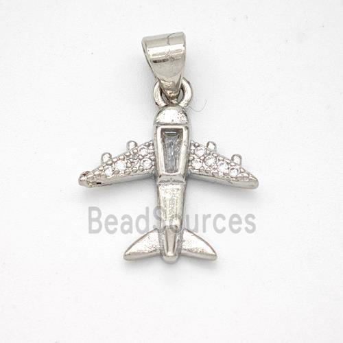 Copper Airplane Pendant Micropave Zirconia Platinum Plated