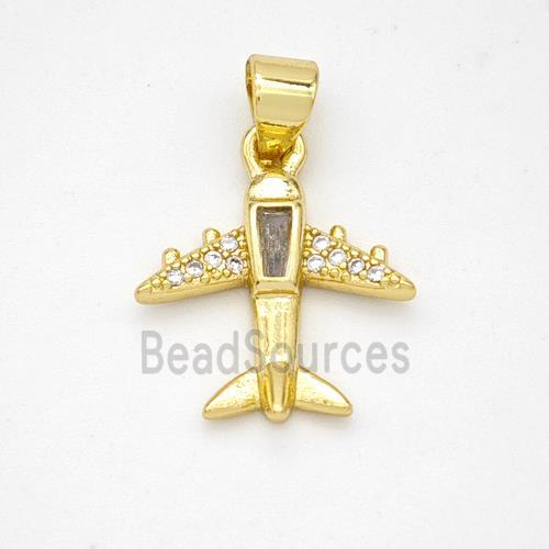 Copper Airplane Pendant Micropave Zirconia Gold Plated