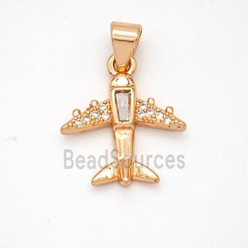 Copper Airplane Pendant Micropave Zirconia Rose Gold