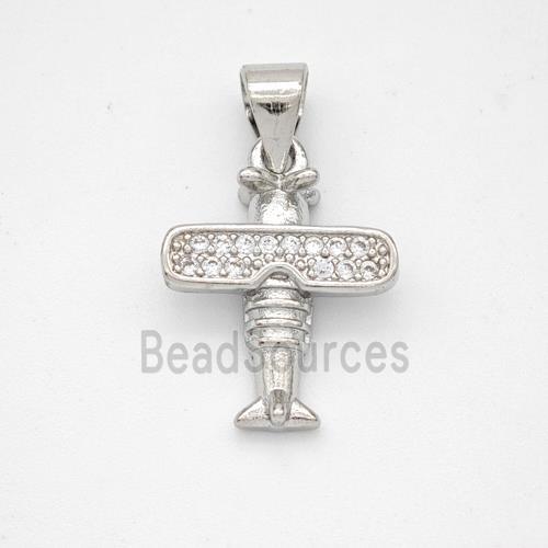 Copper Airplane Pendant Micropave Zirconia Platinum Plated