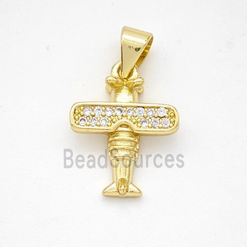 Copper Airplane Pendant Micropave Zirconia Gold Plated