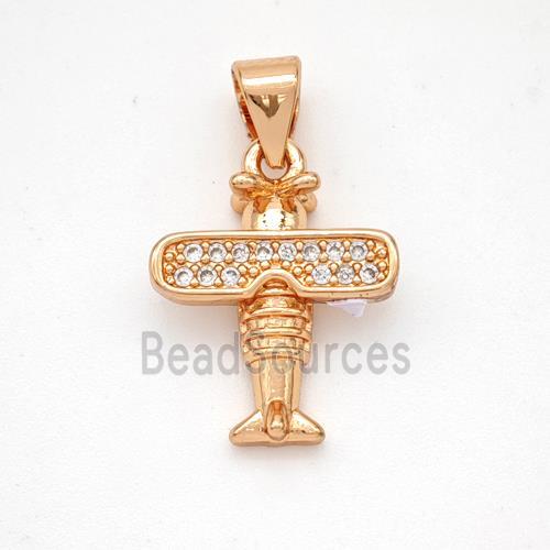 Copper Airplane Pendant Micropave Zirconia Rose Gold