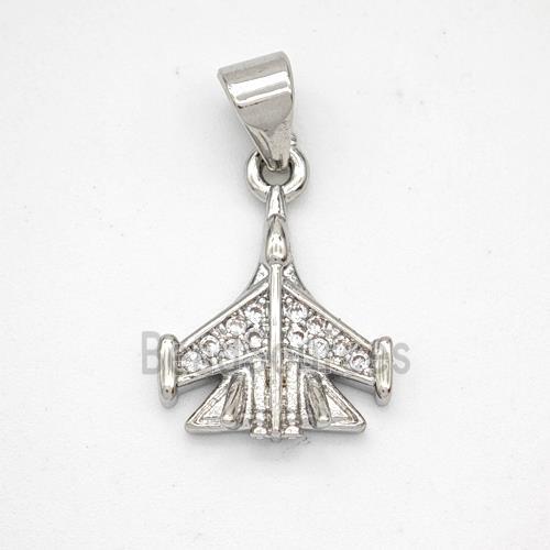 Copper Airplane Pendant Micropave Zirconia Platinum Plated