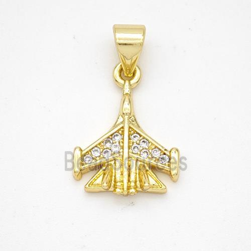 Copper Airplane Pendant Micropave Zirconia Gold Plated