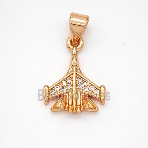 Copper Airplane Pendant Micropave Zirconia Rose Gold