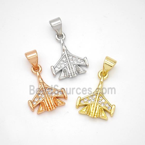 Copper Airplane Pendant Micropave Zirconia Mixed