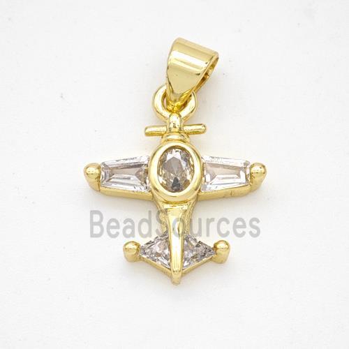 Copper Airplane Pendant Micropave Zirconia Gold Plated